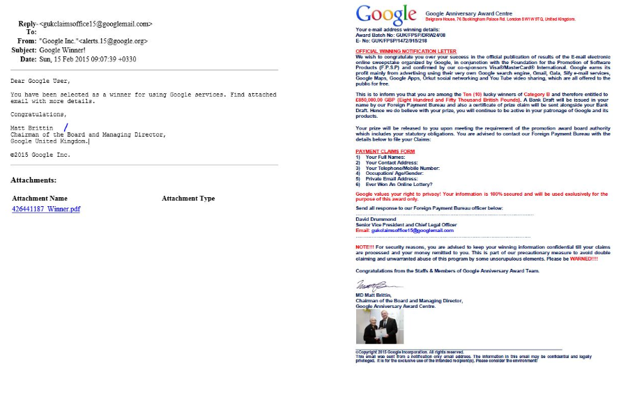 Google Winner Email