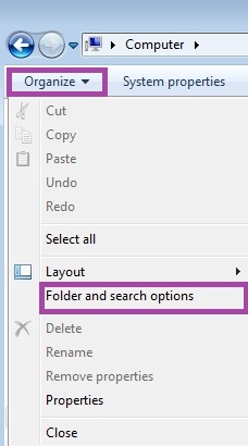 Folder and search option in Windows Vista/7
