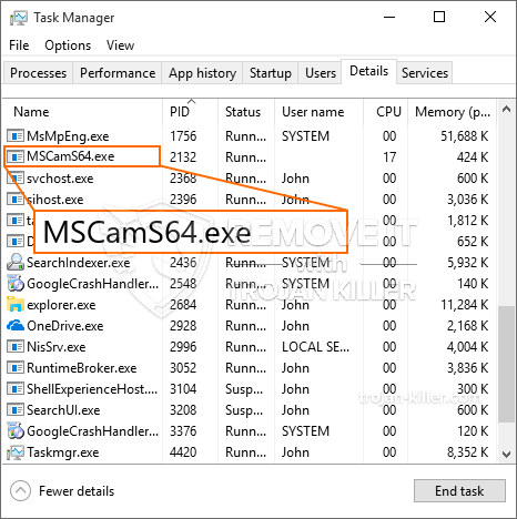 What is MSCamS64.exe?