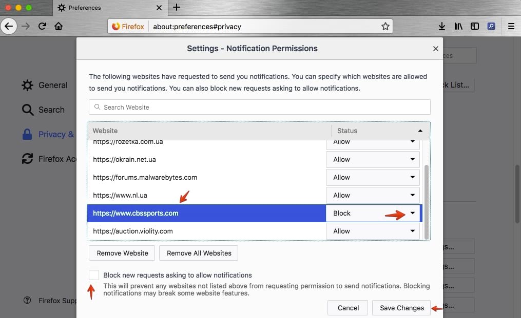 Wie blockieren unerwünschte Mitteilungen in Mozilla Firefox
