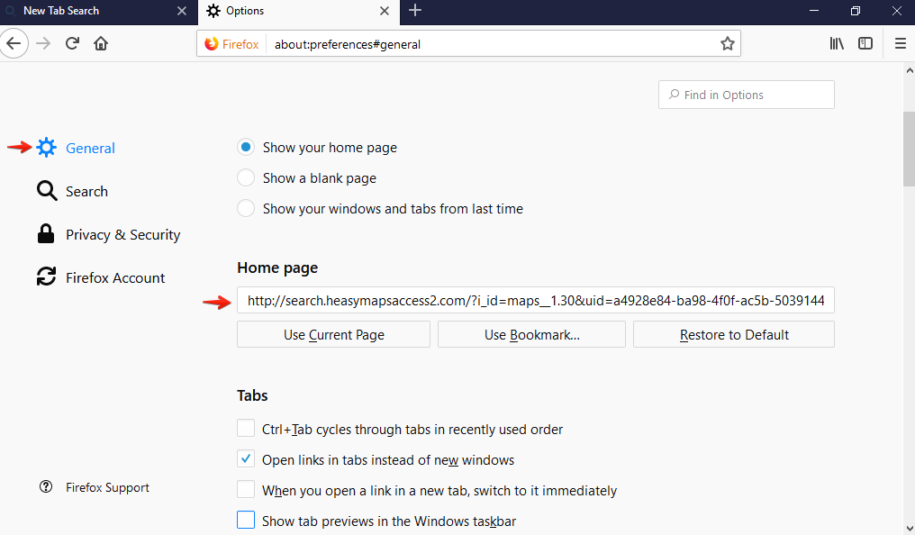 Mozilla Firefox home page instellingen
