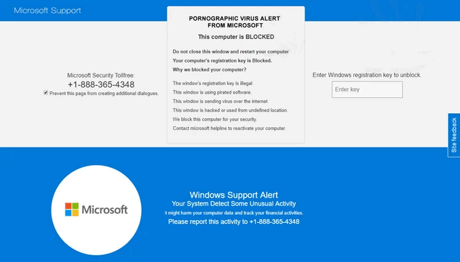 Pornografisch viruswaarschuwing van Microsoft-banner