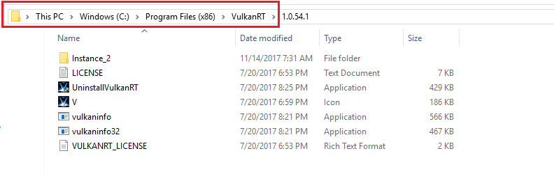 VulkanRT filer på disken