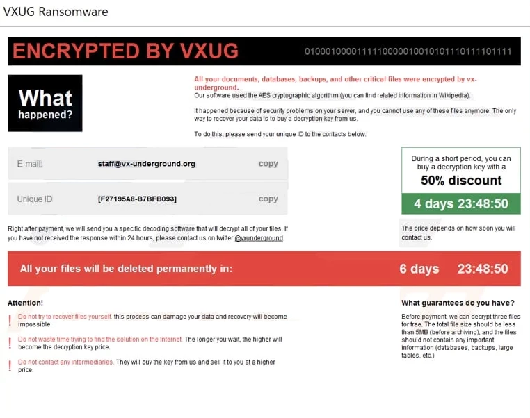 VXUG ransomware note