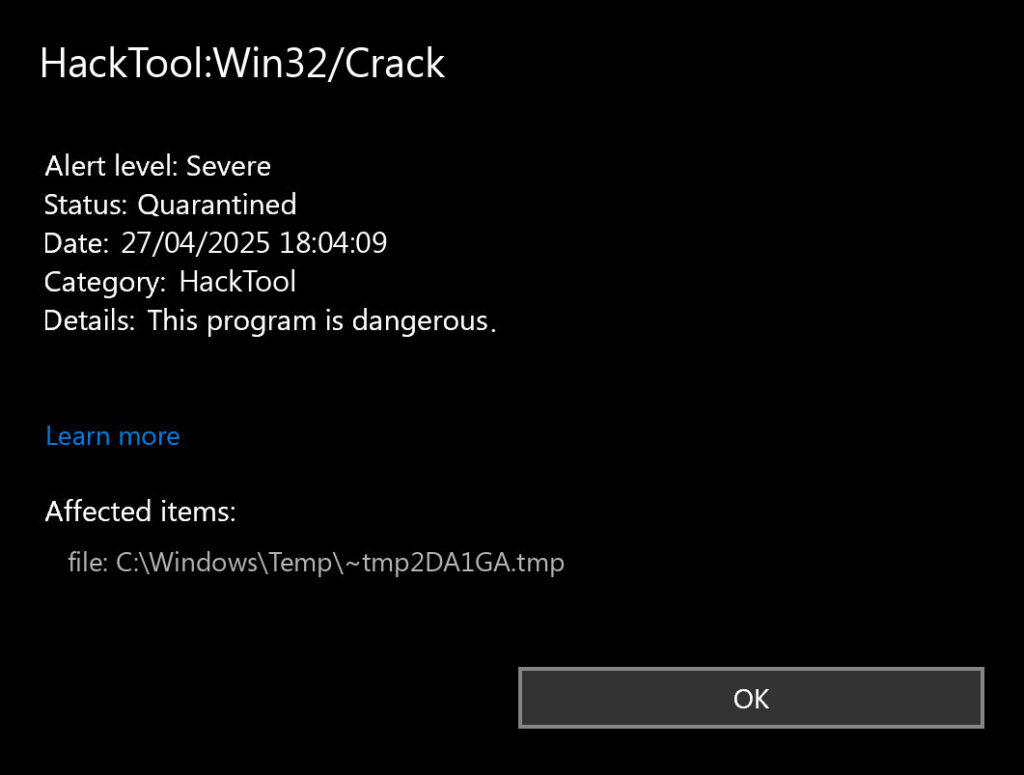 HackTool:Win32/Crack Virus Detected by Microsoft Defender