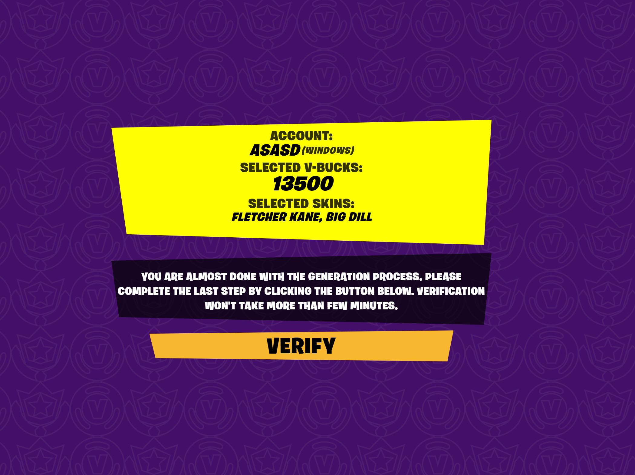 Screenshot of the Fn25.vip fake V-Bucks generator scam website