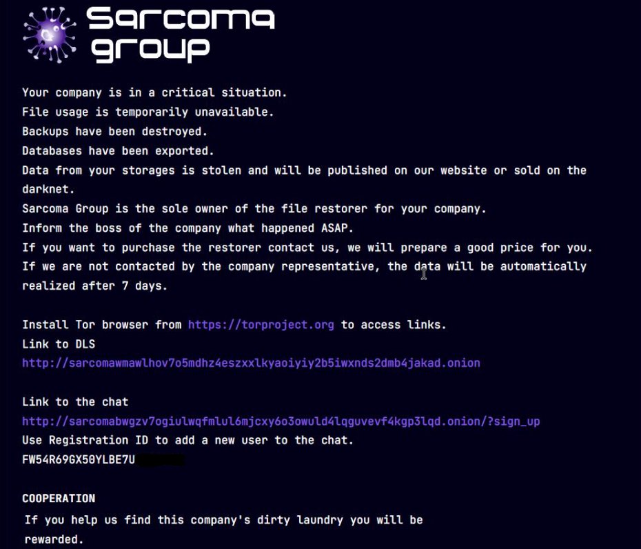 Sarcoma Group Ransomware Note