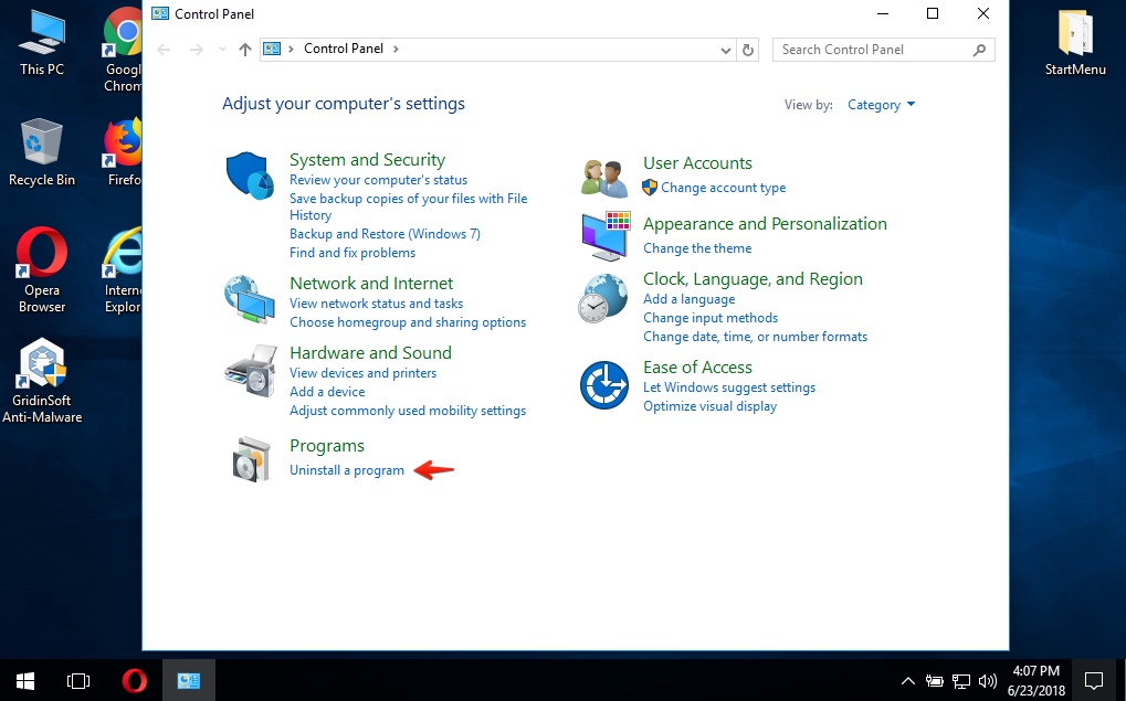 Control Panel - Uninstall a program