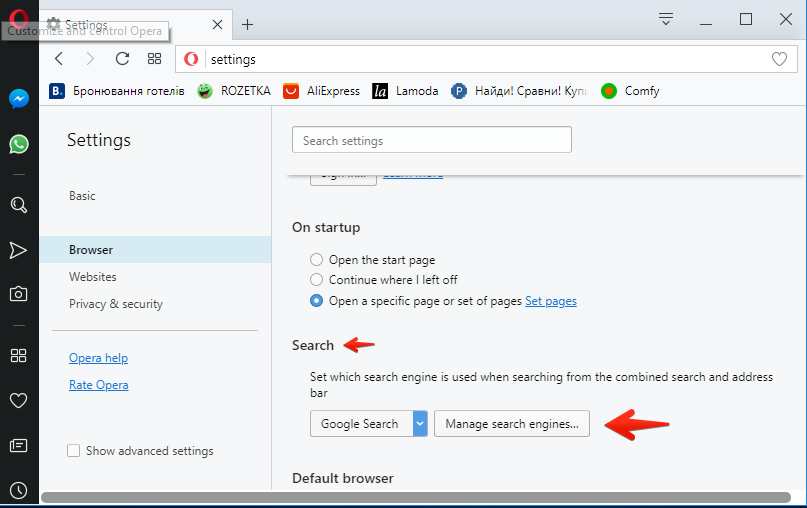 Opera - Manage search engines