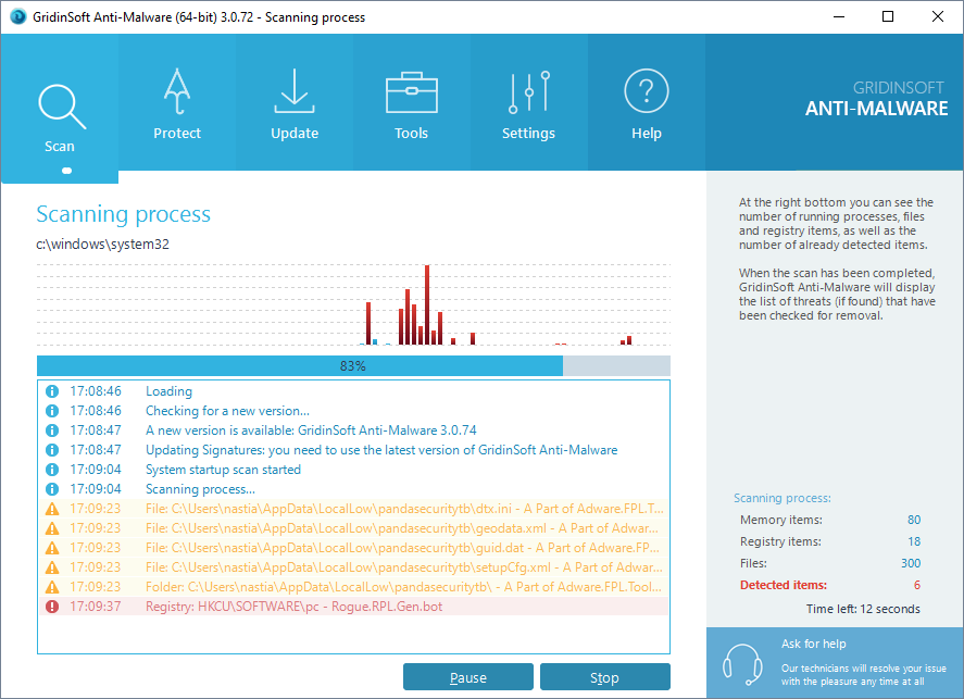 Anti malware executable. GRIDINSOFT Anti-Ransomware. Malware Scanner. Scan processing выплывает окно.