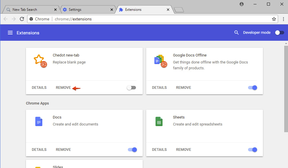 La eliminación de extensión no deseada de Google Chrome
