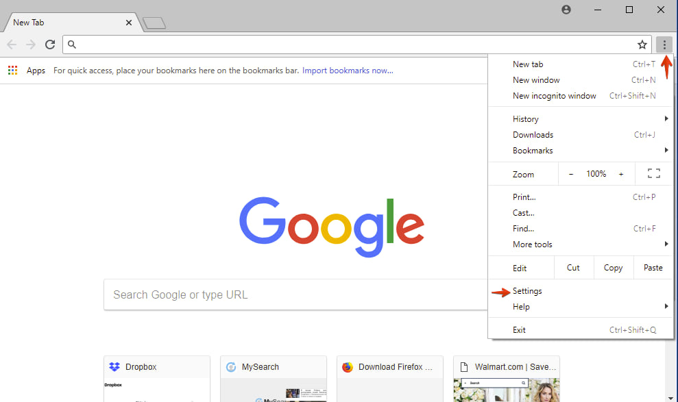 Configurações do Google Chrome