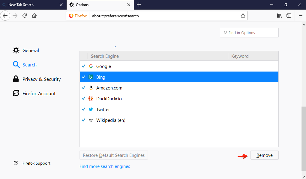 Removing unwanted search engine from Mozilla Firefox